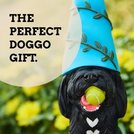 Black Doodle Gnome with Tennis Ball - Garden Gnomes Outdoor Dog Statue, Garden Décor, Cute Garden Sculptures & Statues
