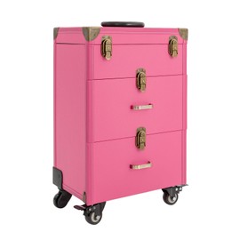 Makeup Train Case, Rolling Makeup Trolley Case Nail Polish Organizer Rolling Makeup Train Case, Cosmetics Storage Organizer, Jewelry Travel Cosmetic Train Case w/4 Wheels (Rose-Copper Latch locks)