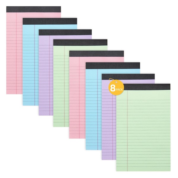 8 Packs Note Pads, A5 Legal Pad, 50 Sheets Ruled