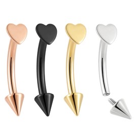 Pierced Koala 2PCS Titanium Implant Grade 16G Internally Threaded 8mm - 14mm Tongue Nipple Eyebrow Bar Ear Curved Spike Arrow Heart Barbell Body Jewellery