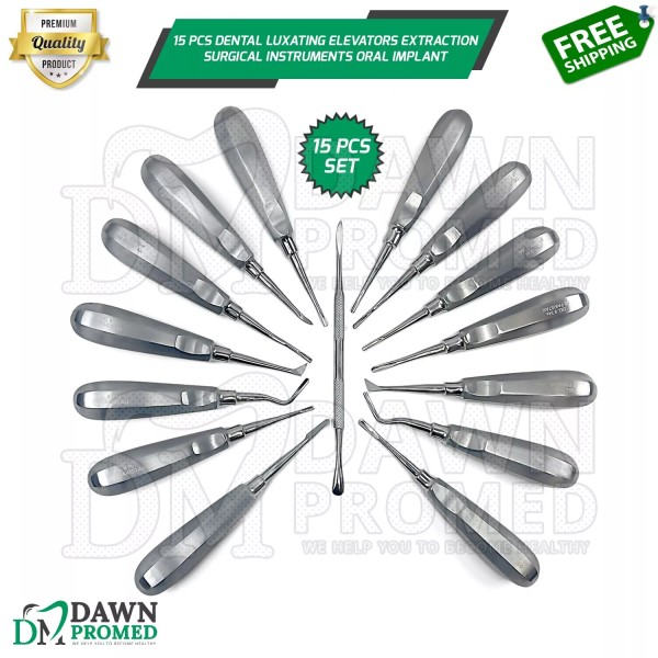 DawnProMed 15 pcs Dental Luxating Elevators Extraction Surgical Instruments Oral
