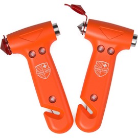 Swiss Safe Durable 5-1 Car Safety Hammer Window Breaker Breaker Tool w/Seatbelt Cutter - Emergency Escape Glass Hammer - Truck, Car Safety Essentials & Accessories - Orange, 2 Pack