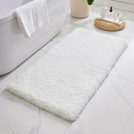 ILANGO White Bathroom Rugs 70" × 24" Non Slip & Super Absorbent Extra Thick Soft, Washable Bath Carpet Runner for Floor, Microfiber Plush Shaggy Bath Mats with Rubber for Bedroom Bathtub Shower Room