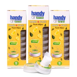 Handy Towel Scented Wipes, 30 Pack of Travel Size Wet Towelettes, Alcohol-Free, Convenient, Eco-Friendly, Refreshing, Fits in Gym Bag, Purse, Pocket, Luggage, 30pcs (4.5 ml, Lemon)