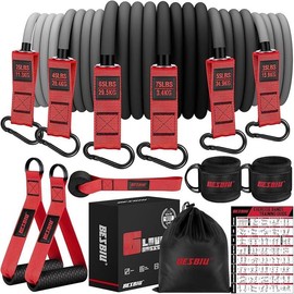 Heavy Exercise Bands Resistance Bands Set for Working Out, 300lbs Fitness Workout Bands with Handles, Door Anchor, Leg Ankle Straps, Home Gym Workout Equipment for Men Strength Training Stretching - Colour: Red