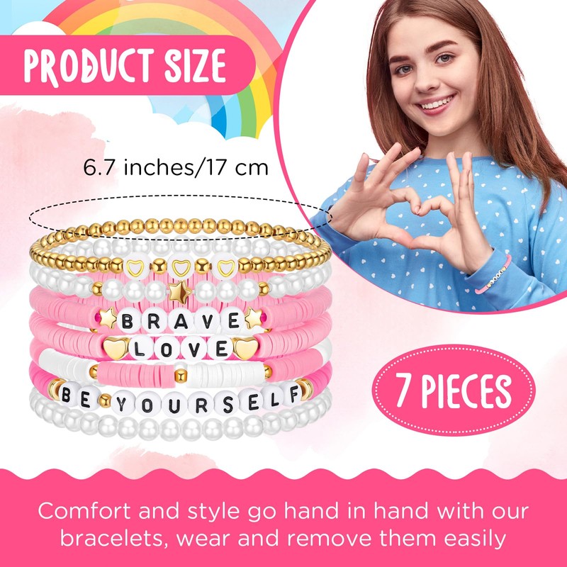 Landical 7 Pcs Friendship Bracelets for Women Teen Girls Preppy