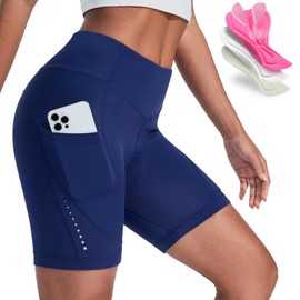 Nepest Padded Bike Underwear for Women Cycling Shorts 4D Gel Padding Bicycle Cycle Biker Biking Shorts with Pockets for Riding MTB Liner Dark Blue,X-Large