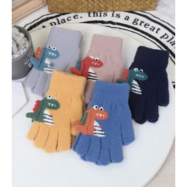 InSomila Dinosaur Gloves, Children's Gloves, Cute, 5 Finger Gloves, Autumn, Winter, Thermal, Cold Protection, Elementary School Students, Boys, Girls, Kids, Kindergarten, Commuting to School, Cycling,
