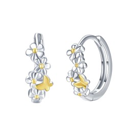 Daisy Earrings 925 Sterling Silver Hypoallergenic Flower Hoop Earrings Butterfly Hoop Earrings Daisy Jewellery Gifts for Women Girls Child