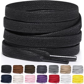 Miscly Flat Waxed Cotton Shoe Laces for Boots, Sneakers, and Shoes – Multiple Lengths and Colors Available (45", Black)