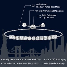 Gem Stone King 3.00 Cttw Moissanite Tennis Bracelet For Women | Round 4MM | Adjustable Bolo Bracelet For Women | Easy-On Easy-Off