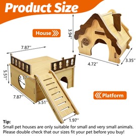 Hamiledyi Wooden Hamster House Hideout Mouse House with Ladder and Platform Cute Habitat Hut Small Animals Cage Accessories for Dwarf Hamster Mice Gerbil and Other Similar Sized Animals
