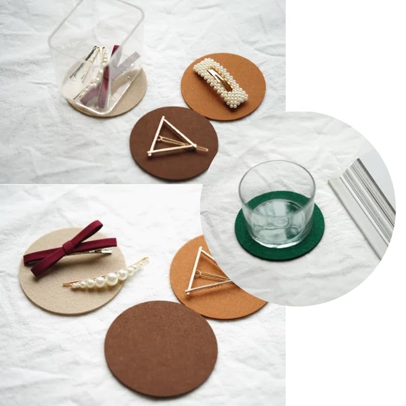 6 Pieces Red Felt Coasters 10CM Round Coasters Set Heat