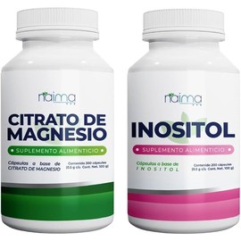 NAIMA Kit Citrato de Magnesio + Inositol, 200 Cápsulas c/u | Suplemento Alimenticio 100% Puro y Natural |Relajación, Apoyo Cognitivo y Bienestar Físico y Mental | Sin Aditivos ni Conservantes