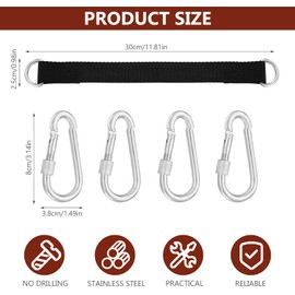 Tenbrachian 4 Sets Tree Swing Straps Hanging Kit Straps, 30cm x 25mm Heavy Duty Hammock Straps, Adjustable Swing Hanging Straps with 4 Carabiner Hooks & 4 D-rings, for Tree Swing Hammocks(30CM)