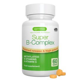 Igennus Super B-Complex - High Absorption Methylated B Vitamins, Clean Label, Sustained Release - Complete Spectrum of B Vitamins with Folate, Boosted B12 & Vitamin C, 60 Tablets