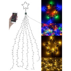 Lunartec Weihnachtsbaum LED App: Christbaum-Überwurf-Lichterkette, 180 RGBW-LEDs, Bluetooth & App, IP44 (Weihnachtsbaum Lichterkette App, Lichterkette mit Appsteuerung, Weihnachtsbaumkerzen)