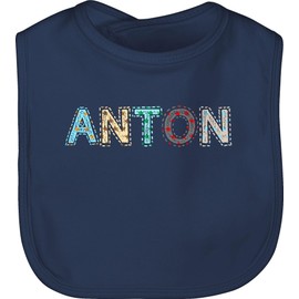 Kinderzeuch - BZ12 Baby Bib Gift Birth - Boy - Name - Anton Star Colourful, 1 Navy Blue