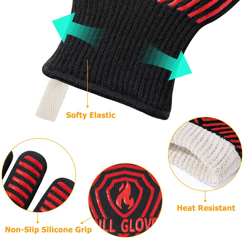 QUWIN BBQ Gloves, BBQ Accessories 1472℉ Extreme Heat Resistant, Grilling