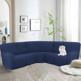 ALIECOM Waterproof Sectional Recliner Couch Covers for Reclining Sectional Stretch L Shaped Recliner Sofa Cover Washable Jacquard Corner Sofa Slipcovers Pet Dog Protector (5 Seat, Navy Blue)