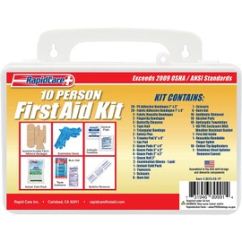 10 Person OSHA / ANSI 2009 Compliant Poly First Aid Kit, 118 Pieces, Wall Mountable, White