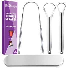 HouChanges 3 Kinds Tongue Scraper Gift Set,Stainless Steel Tongue Cleaners with Case Fresh Breath Restored Taste
