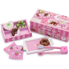 Mother Garden 623-19586 Wild Strawberry Playing House Wooden Mini Donut Set with Tongs Wooden Toy Play Set