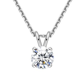 BOLAGTIER Sterling Silver Pendant Necklace Women Gold Plated Dainty Simple Solitaire Faux Diamond Cubic Zirconia CZ Choker Necklaces Jewelry (White Gold-Round CZ)
