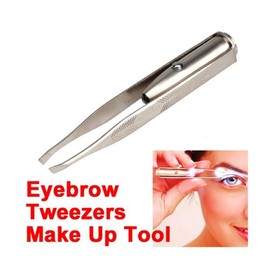 SZB Angled Tweezers LED Light Eyelashes Precision Beard Razor Stainless Steel (Set of 4)