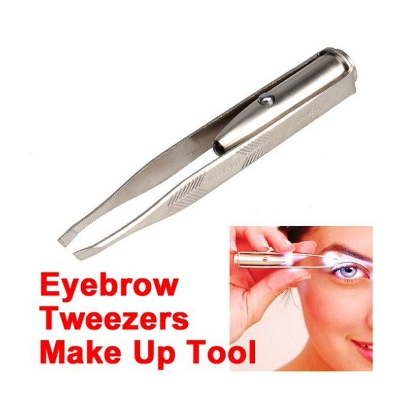 SZB Angled Tweezers LED Light Eyelashes Precision Beard Razor Stainless