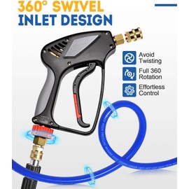 TOOLCY Pressure Washer Gun, Short Power Washer Gun, Commercial 5000 PSI / 10.5 GPM, Sturdy Design for Gas Power Washer, with 3/8" Swivel Plug & M22-14mm Male Fitting