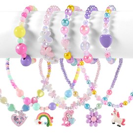 Faburo 10pcs Kids Jewelry for Girls -5 Necklaces, 5 Bracelets, Little Girls Jewelry Kids Mermaid Necklace for girls, Toddler Jewelrys Necklace Birthday Christmas Gift Age 3 4 6 8