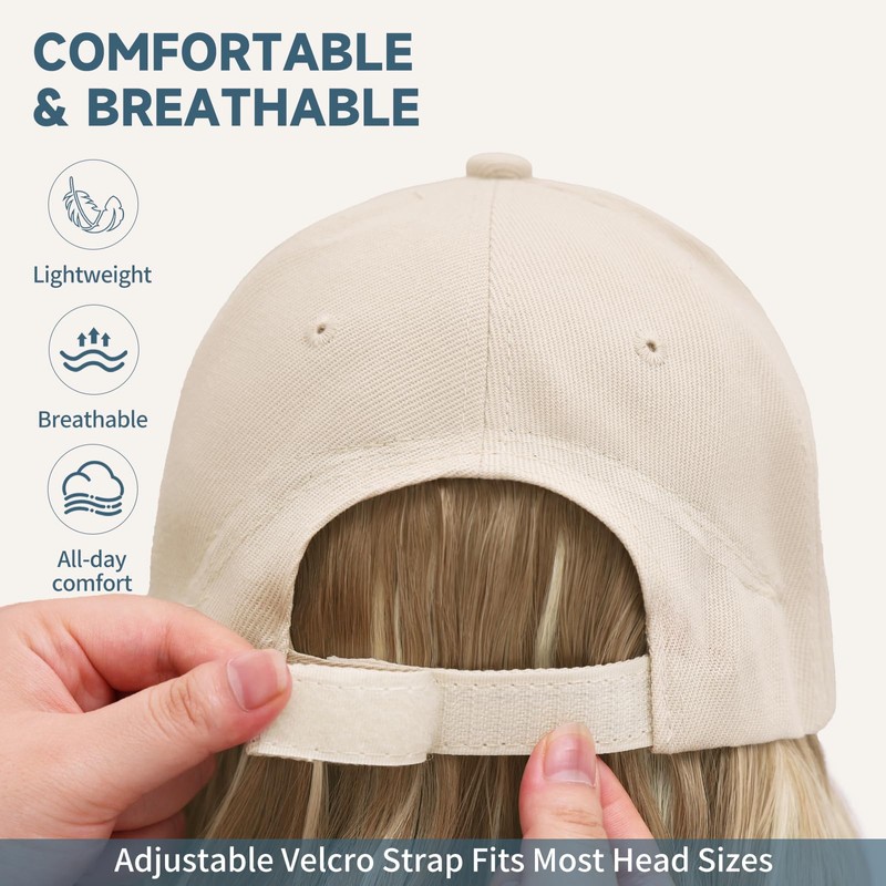 Hat Wigs 20" Hat with Hair Attached for Women,Long Wavy