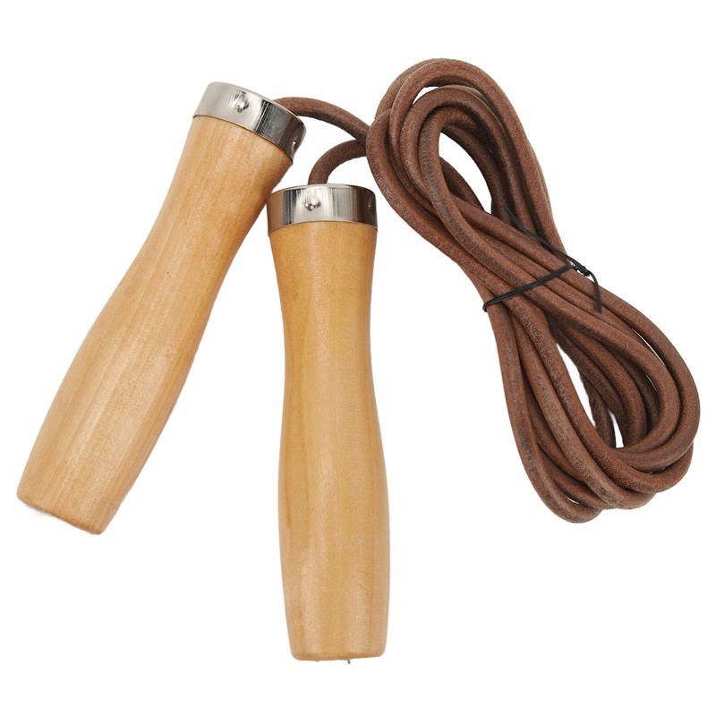 Jump Rope Cowhide Wooden Handle Portable Highly Effective Skipping Rope