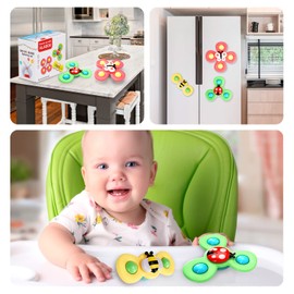 ALASOU 6 PCS Suction Cup Spinner Toys(3 Farm+3 Space) for Infant and Toddlers