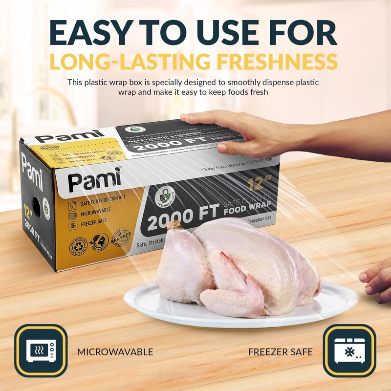 PAMI Clear Plastic Wrap for Food 12" X 2000ft, Bpa-Free