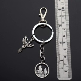 Pine Trees & Fishing Man Fish Boat Reel Pole Line Hook Bluegill Keychain Clip