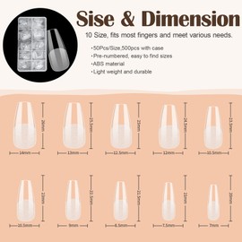 Kredioo Gel X Nail Extension Kit, 500Pcs Acrylic Nail Tips Medium Coffin Pre-Shaped with 4 in 1 Nail Glue Base Coat, UV Nail Lamp, Prep Dehydrator, Beginner Easy DIY Manicure Nail Art Kit