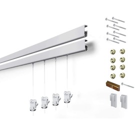 STAS Cliprail Pro Picture Hanging System Set - Covers 9.84 ft of Wall Space - Heavy Duty Picture Rail & Art Hanging Gallery Kit Without Nails - Home or Museum (Matte Silver Rails, 4 Hooks & Cords)