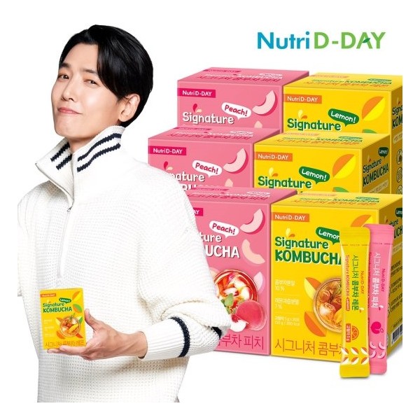 Nutri-D-Day Kombucha Package (Lemon 3 + Peach 3) 180 packets total, single item / 뉴트리디데이 콤부차 패키지 (레몬3 + 피치3) 총180포, 단품
