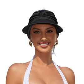 Womens Sun Visor Hat Wide Brim Summer Sun Hats UPF 50+ UV Protection Beach Hats Foldable Golf Visor for Women Black