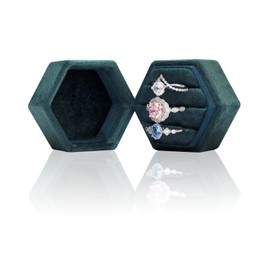 Gcnobaem Wedding Ring Box 3 Slots - Hexagon Velvet Ring Box, Detachable Lid Three Slots Jewelry Ring Gift Box, Gorgeous Vintage Premium Ring Bearer Boxes for Proposal Engagement