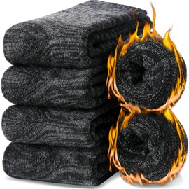 EBMORE Merino Wool Thermal Warm Socks for Women Men Thick Winter Hiking Cozy Crew Comfy Gifts Socks 4 Pairs Stocking Stuffers(Black series, M)