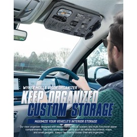 WYNEX Molle Car Sun Visor Organizer, Car Accessories with Zipper Visor Storage Pouch and Glasses Clip, Semi-Rigid Molle Panel with Patch for Tactical Gears, Fits Most Vehicles, SUVs, Trucks