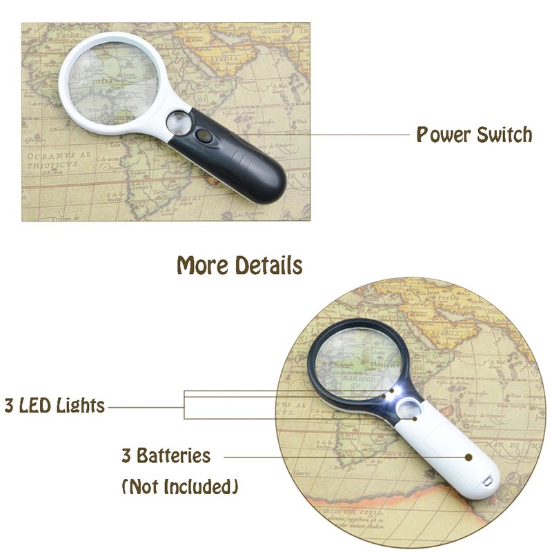 Magnifier 3 LED Light, Marrywindix 3X 45X Handheld Magnifier Reading