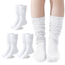 Mini angel Slouch Socks Girls White Scrunch Socks 3 Pairs Kids Knee High Socks 12-15 Years Soft Warm Stacked Boot Socks(White,L)