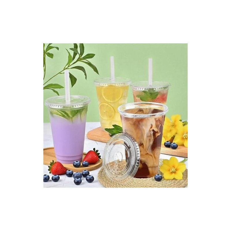 [100 SETS] 32 oz Cups with lids, Plastic cups with
