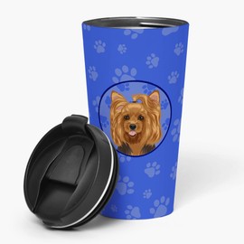 Caroline's Treasures WDK1217TBL215 Yorkie Black and Gold #1 Stainless Steel 16 oz Tumbler, Blue Insulated Tumbler with Lid, Cute Travel Cup for Coffee, Cocktails, Gift Men, Dad, Women, Mother