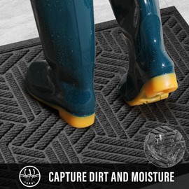 HIYARD Sturdy Front Door Mat, Absorbent Dirt Trapping Welcome Door Mats Outdoor Indoor, Non-Slip Entry Mat, Stain and Fade Resistant, Low Profile Doormat for Entryway, 36×24, Grey