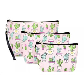 Skull Pirate NEW Skull Pirate Set of 3 Pink Cactus Succulents Zippered Make Up Cosmetic Bags